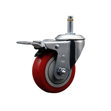 Service Caster 4'' Red Polyurethane Wheel Swivel 7/16'' Stem Caster with Total Lock Brake SCC-GRTTL20S414-PPUB-RED-716138